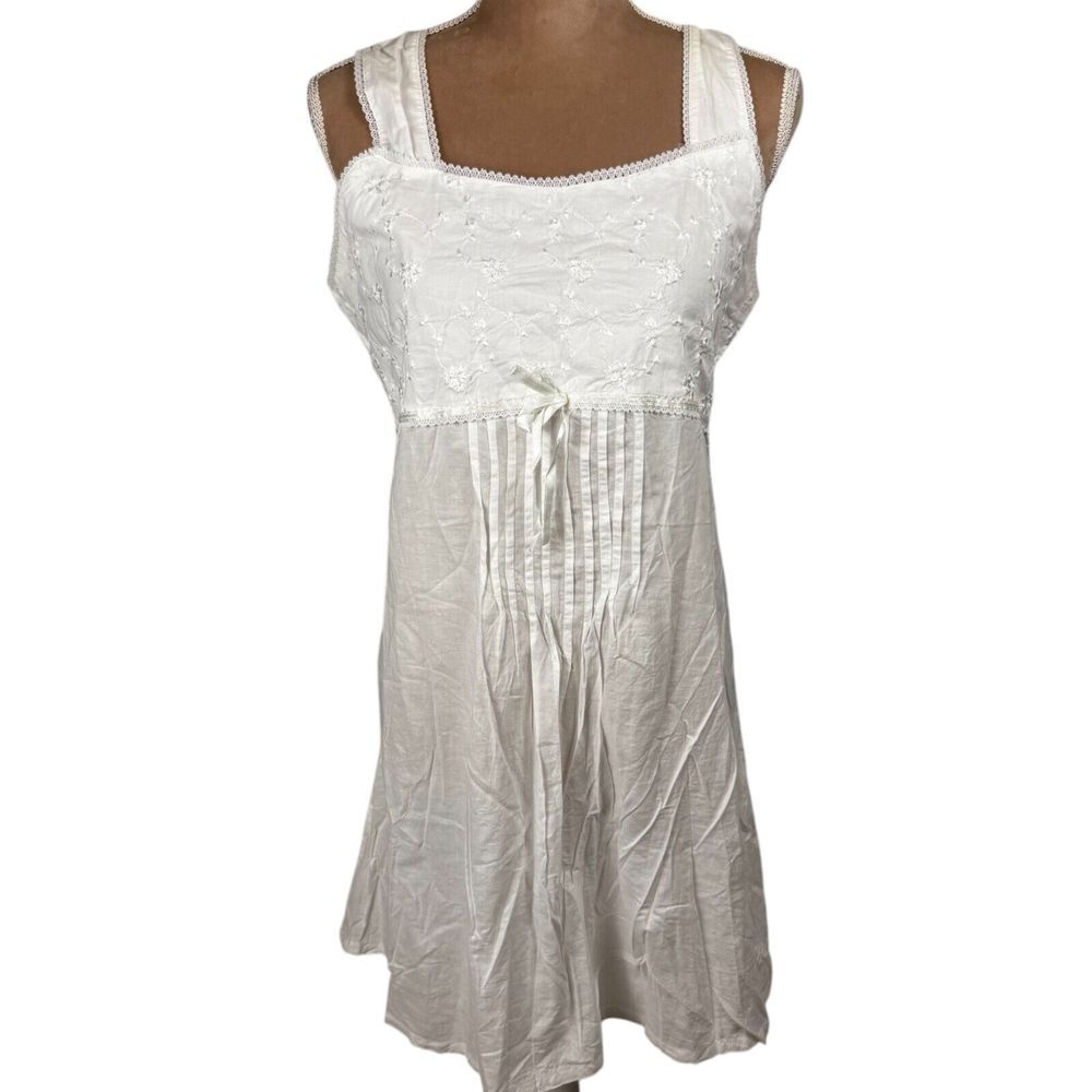 Laura Ashley Womens Large Cotton Night Gown Slip White Embroidered Lace Romantic